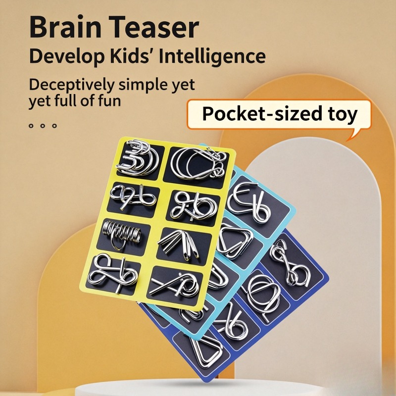 Brain Teaser Cube - مجموعة ألغاز معدنية من 8 قطع،