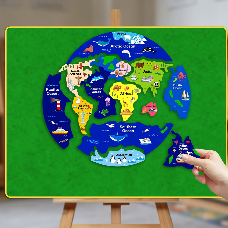 Kids Education World - لغز خريطة العالم للأطفال من القماش،