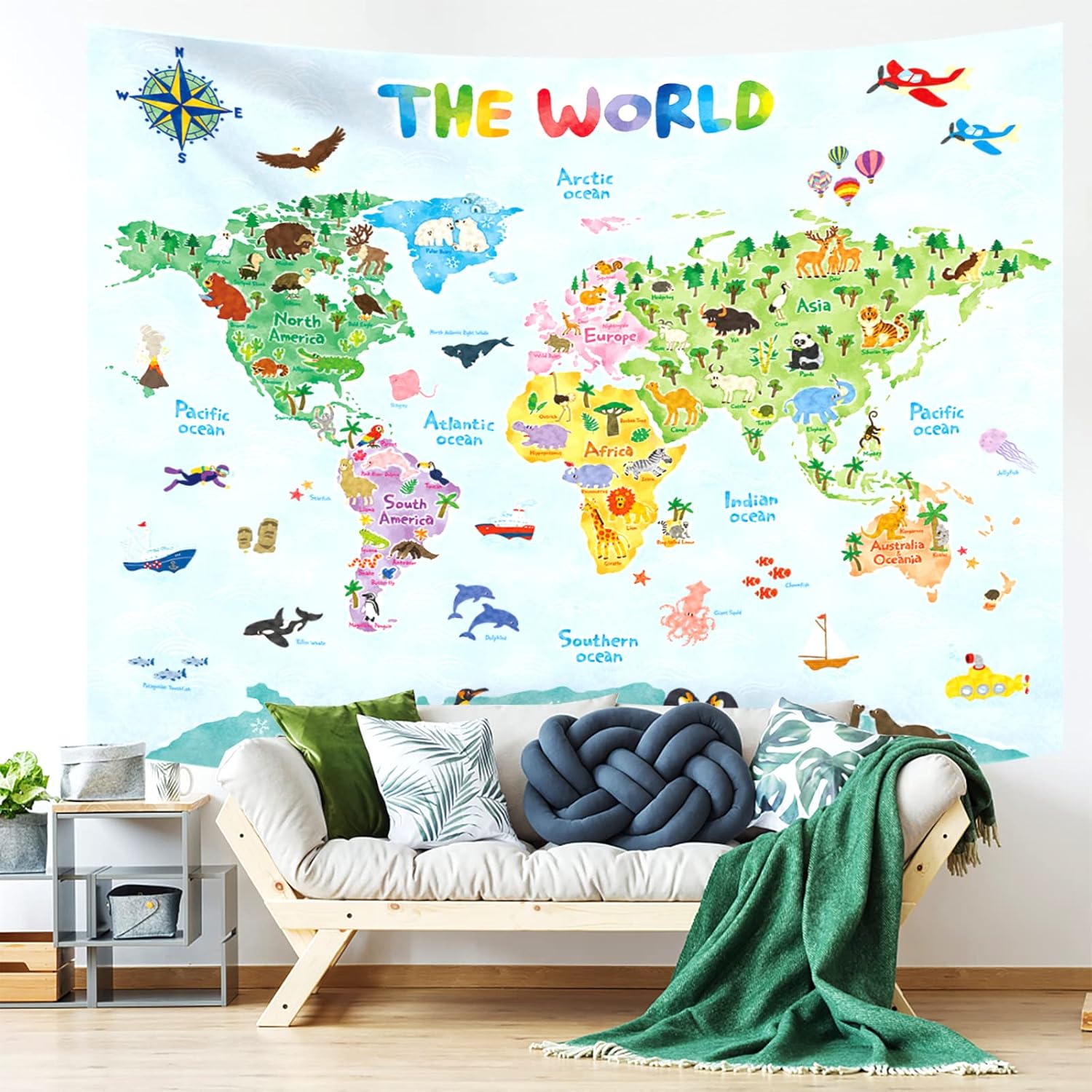 أطفال خريطة العالم قماش مزخرف  - مراجعة Kids Education World وسعره